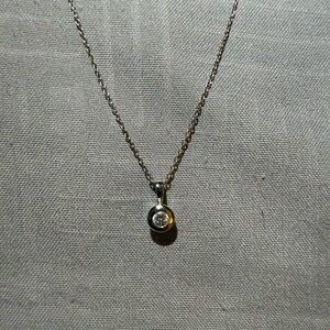 14K White gold Pendant Necklace with Clear Stone - Women's Jewelry